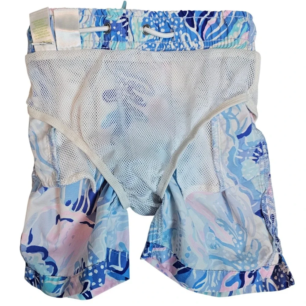 Lilly‎ Pulitzer Pink Blue Boys Swim Trunk Junior Capri Lined Size XS Beach